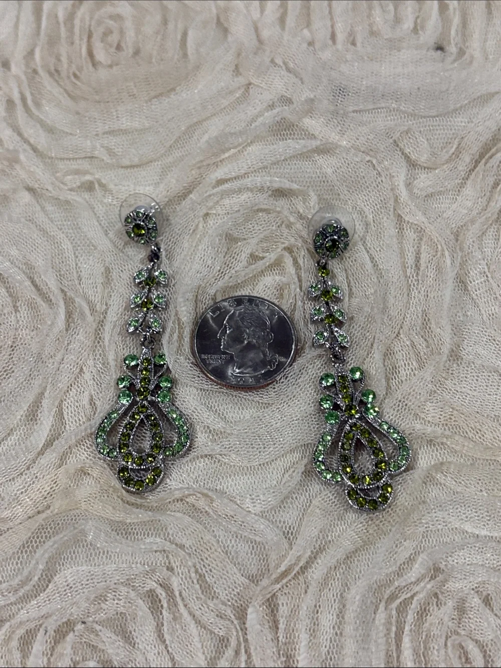 Elegant Green Crystal Drop Earrings - Brand: